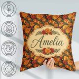 Custom Name Rich Orange Floral Garden Pattern on Dark Background Square Filled Cushion Throw Pillow Sofa Bed Home Decor Zip Washable UK Made