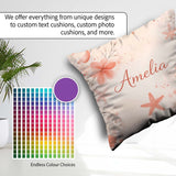 Custom Name Coral Starfish Ocean Floral Pattern Seamless Coastal Square Filled Cushion Throw Pillow Sofa Bed Home Decor Zip Washable UK Made