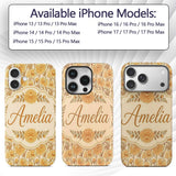 Vintage Orange Floral Botanical on Beige Seamless Custom Name Protective Phone Case Mobile Cover Durable Everyday Smartphone Shock Resistant