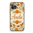 Orange Floral Stem Botanical Seamless Pattern on Custom Name Protective Phone Case Mobile Cover Durable Everyday Smartphone Shock Resistant