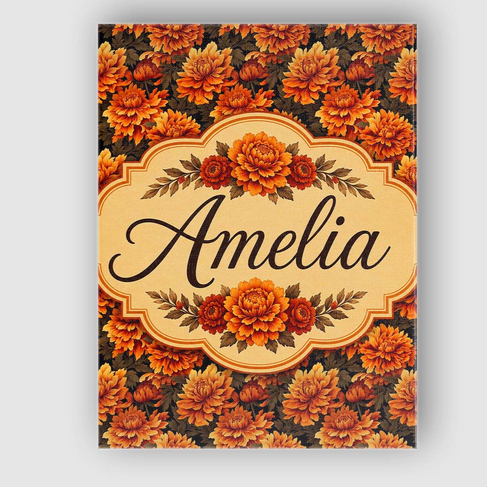 Personalised Name Bold Orange Chrysanthemum Custom  Bespoke Interior Contemporary Canvas Wall Art Print Decor Picture Ready to Hang