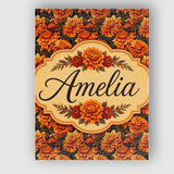 Personalised Name Bold Orange Chrysanthemum Custom  Bespoke Interior Contemporary Canvas Wall Art Print Decor Picture Ready to Hang