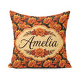 Custom Name Bold Orange Floral on Black Seamless Pattern Lovely Square Filled Cushion Throw Pillow Sofa Bed Home Decor Zip Washable UK Made