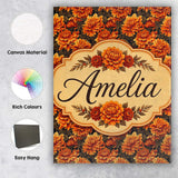 Personalised Name Bold Orange Chrysanthemum Custom  Bespoke Interior Contemporary Canvas Wall Art Print Decor Picture Ready to Hang