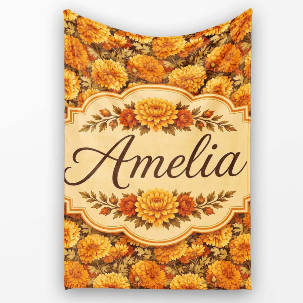 Dense Orange Floral Garden Seamless Warm Tone Pattern Lovely  Personalised Custom Name Super Soft Fleece Blanket Bed Sofa Throw