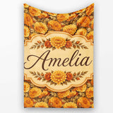 Dense Orange Floral Garden Seamless Warm Tone Pattern Lovely  Personalised Custom Name Super Soft Fleece Blanket Bed Sofa Throw