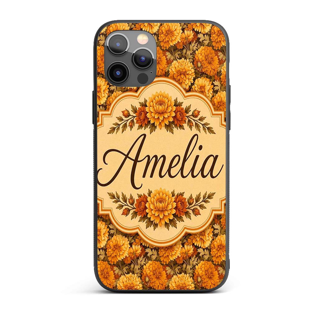 Dense Orange Floral Garden Seamless Warm Tone Custom Name Protective Phone Case Mobile Cover Durable Everyday Smartphone Shock Resistant