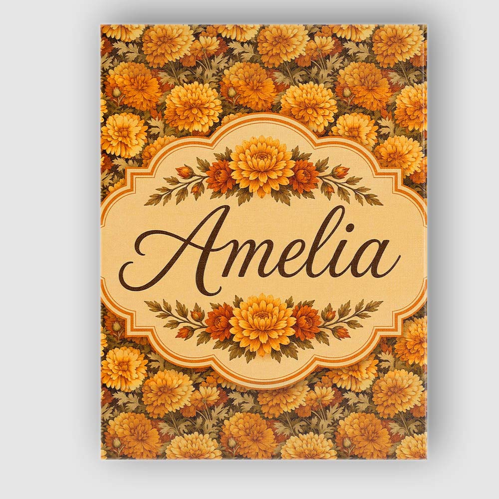 Personalised Name Dense Orange Floral Custom Modern Room Accent Creative Decorator Style Canvas Wall Art Print Decor Picture Ready to Hang