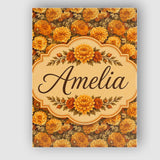 Personalised Name Dense Orange Floral Custom Modern Room Accent Creative Decorator Style Canvas Wall Art Print Decor Picture Ready to Hang
