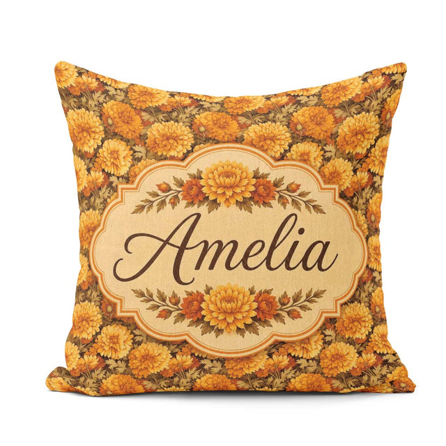 Custom Name Dense Orange Floral Garden Seamless Warm Tone Lovely Square Filled Cushion Throw Pillow Sofa Bed Home Decor Zip Washable UK Made