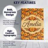 Personalised Name Dense Orange Floral Custom Modern Room Accent Creative Decorator Style Canvas Wall Art Print Decor Picture Ready to Hang