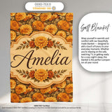 Dense Orange Floral Garden Seamless Warm Tone Pattern Lovely  Personalised Custom Name Super Soft Fleece Blanket Bed Sofa Throw