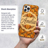 Dense Orange Floral Garden Seamless Warm Tone Custom Name Protective Phone Case Mobile Cover Durable Everyday Smartphone Shock Resistant