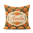 Custom Name Bold Orange Floral Seamless Pattern on Black Lovely Square Filled Cushion Throw Pillow Sofa Bed Home Decor Zip Washable UK Made
