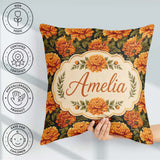 Custom Name Bold Orange Floral Seamless Pattern on Black Lovely Square Filled Cushion Throw Pillow Sofa Bed Home Decor Zip Washable UK Made
