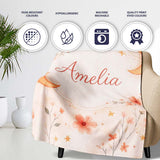Celestial Moon Floral Night Sky Pattern Seamless Watercolour Design  Personalised Custom Name Super Soft Fleece Blanket Bed Sofa Throw