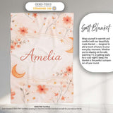Celestial Moon Floral Night Sky Pattern Seamless Watercolour Design  Personalised Custom Name Super Soft Fleece Blanket Bed Sofa Throw
