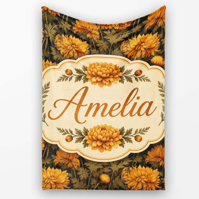 Dark Vintage Chrysanthemum Floral Seamless Pattern with Deep Tones  Personalised Custom Name Super Soft Fleece Blanket Bed Sofa Throw