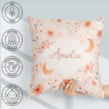 Custom Name Celestial Moon Floral Night Sky Seamless Watercolour Square Filled Cushion Throw Pillow Sofa Bed Home Decor Zip Washable UK Made