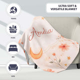 Celestial Moon Floral Night Sky Pattern Seamless Watercolour Design  Personalised Custom Name Super Soft Fleece Blanket Bed Sofa Throw