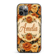 Orange and Cream Chrysanthemum Floral Seamless Custom Name Protective Phone Case Mobile Cover Durable Everyday Smartphone Shock Resistant
