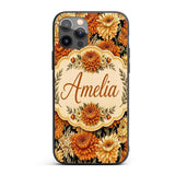Orange and Cream Chrysanthemum Floral Seamless Custom Name Protective Phone Case Mobile Cover Durable Everyday Smartphone Shock Resistant