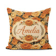 Custom Name Orange and Cream Floral Seamless Pattern on Black Square Filled Cushion Throw Pillow Sofa Bed Home Decor Zip Washable UK Made