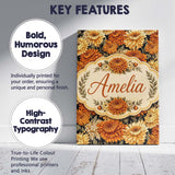 Personalised Name Orange and Cream Chrysanthemum Floral Seamless Creative Decorator Style Canvas Wall Art Print Decor Picture Ready to Hang