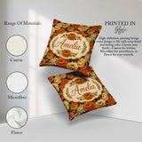 Custom Name Orange and Cream Floral Seamless Pattern on Black Square Filled Cushion Throw Pillow Sofa Bed Home Decor Zip Washable UK Made