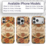 Orange and Cream Chrysanthemum Floral Seamless Custom Name Protective Phone Case Mobile Cover Durable Everyday Smartphone Shock Resistant
