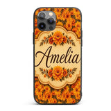Dense Orange Marigold Floral Seamless Pattern Custom Name Protective Phone Case Mobile Cover Durable Everyday Smartphone Shock Resistant