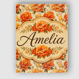 Personalised Name Large Orange and Cream Custom  Unique Gift Idea Elegant Feature Canvas Wall Art Print Decor Picture Ready to Hang