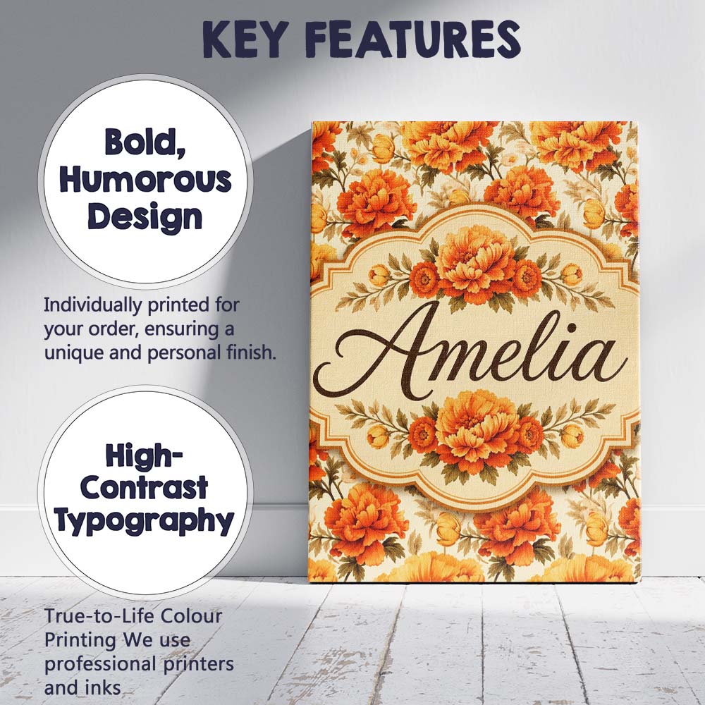 Personalised Name Large Orange and Cream Custom  Unique Gift Idea Elegant Feature Canvas Wall Art Print Decor Picture Ready to Hang