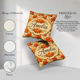 Custom Name Large Orange and Cream Floral Seamless Pattern Bold Square Filled Cushion Throw Pillow Sofa Bed Home Decor Zip Washable UK Made