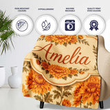Classic Orange Chrysanthemum Floral Seamless Pattern on Beige Lovely  Personalised Custom Name Super Soft Fleece Blanket Bed Sofa Throw