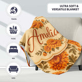 Classic Orange Chrysanthemum Floral Seamless Pattern on Beige Lovely  Personalised Custom Name Super Soft Fleece Blanket Bed Sofa Throw