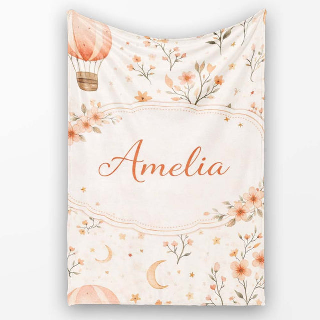 Watercolor Hot Air Balloon Floral Botanical Seamless Pattern Lovely  Personalised Custom Name Super Soft Fleece Blanket Bed Sofa Throw