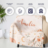 Watercolor Hot Air Balloon Floral Botanical Seamless Pattern Lovely  Personalised Custom Name Super Soft Fleece Blanket Bed Sofa Throw