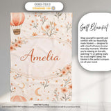 Watercolor Hot Air Balloon Floral Botanical Seamless Pattern Lovely  Personalised Custom Name Super Soft Fleece Blanket Bed Sofa Throw