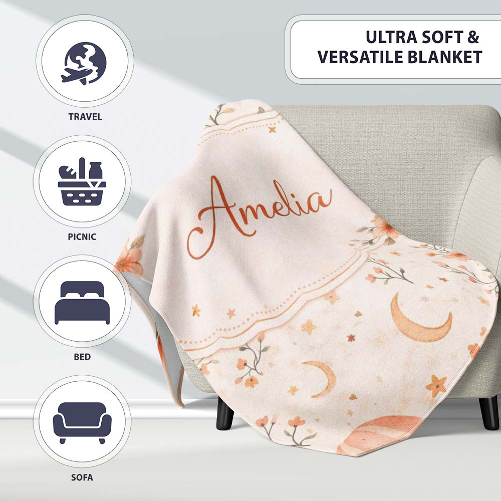 Watercolor Hot Air Balloon Floral Botanical Seamless Pattern Lovely  Personalised Custom Name Super Soft Fleece Blanket Bed Sofa Throw