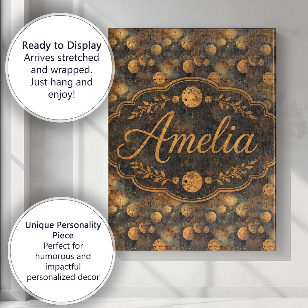 Personalised Name Grunge Abstract Circles Custom  Unique Gift Idea Elegant Feature Canvas Wall Art Print Decor Picture Ready to Hang