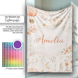 Watercolor Hot Air Balloon Floral Botanical Seamless Pattern Lovely  Personalised Custom Name Super Soft Fleece Blanket Bed Sofa Throw