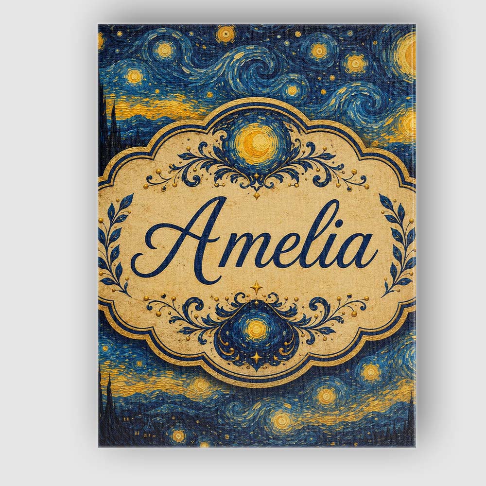 Personalised Name Starry Night Landscape Custom  Unique Gift Idea Elegant Feature Canvas Wall Art Print Decor Picture Ready to Hang
