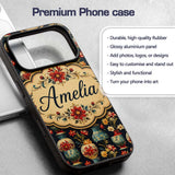 Vintage Floral Vase Seamless Pattern Classic Custom Name Protective Phone Case Mobile Cover Durable Everyday Smartphone Shock Resistant