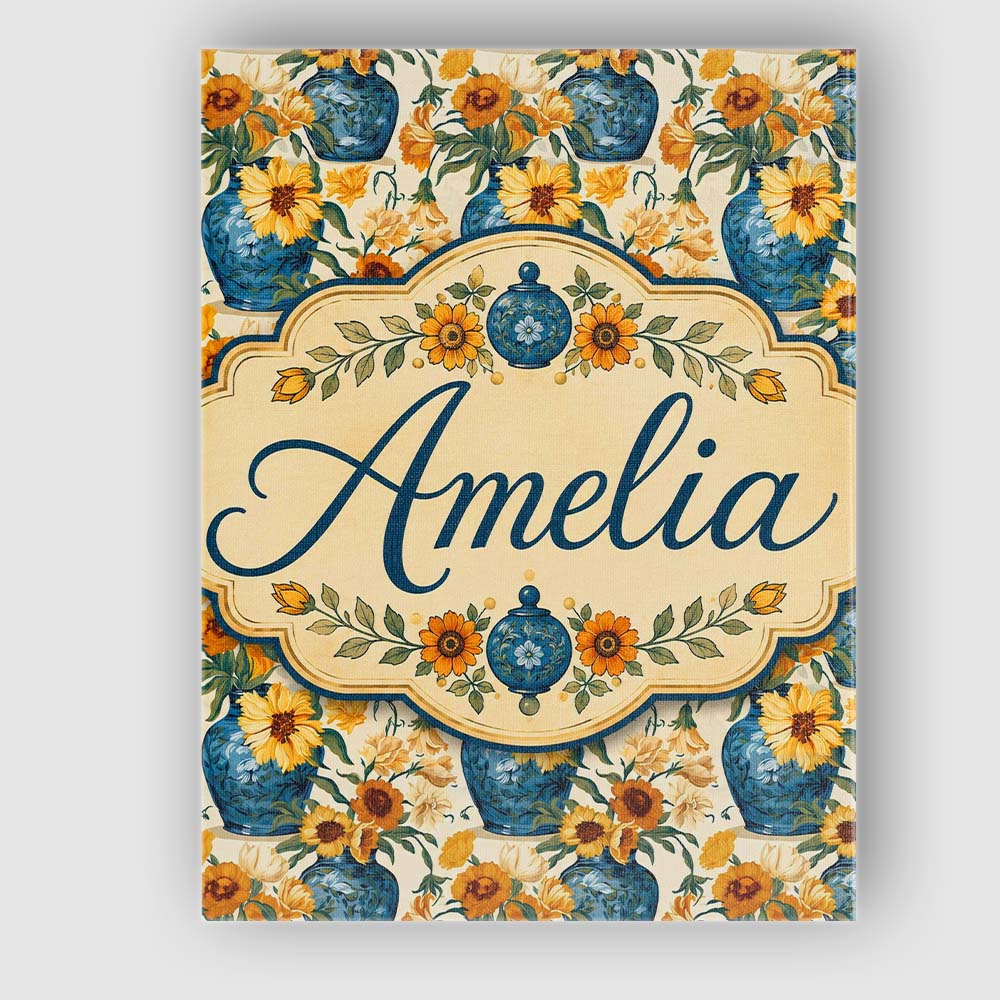 Personalised Name Blue Vase with Orange Custom  Modern Room Accent Elegant Feature Canvas Wall Art Print Decor Picture Ready to Hang