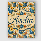 Personalised Name Blue Vase with Orange Custom  Modern Room Accent Elegant Feature Canvas Wall Art Print Decor Picture Ready to Hang