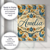 Personalised Name Blue Vase with Orange Custom  Modern Room Accent Elegant Feature Canvas Wall Art Print Decor Picture Ready to Hang