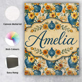 Personalised Name Blue Vase with Orange Custom  Modern Room Accent Elegant Feature Canvas Wall Art Print Decor Picture Ready to Hang