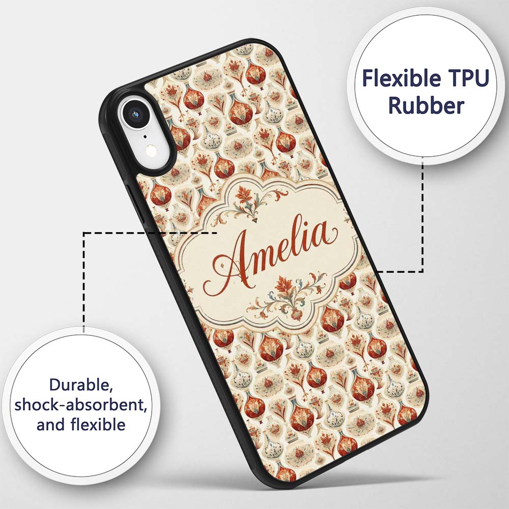 Ornate Ceramic Vase Seamless Pattern Vintage Custom Name Protective Phone Case Mobile Cover Durable Everyday Smartphone Shock Resistant