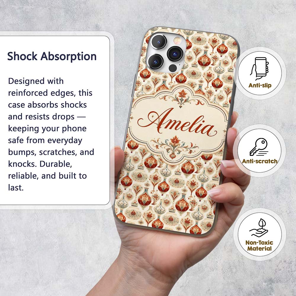 Ornate Ceramic Vase Seamless Pattern Vintage Custom Name Protective Phone Case Mobile Cover Durable Everyday Smartphone Shock Resistant